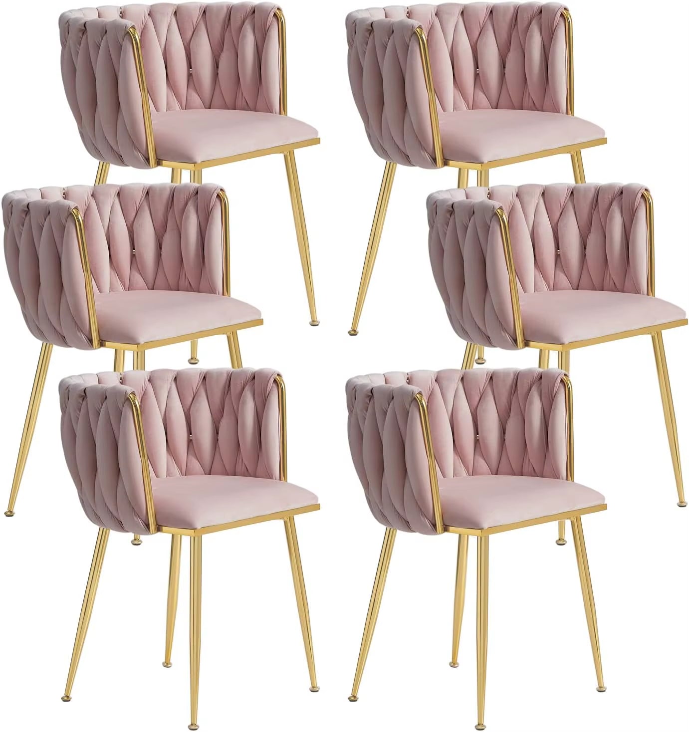 Velvet Dining Chairs Set of 6,Modern Dining Chair with Golden Metal Legs, Woven Upholstered Chairs Dining Room,Kitchen