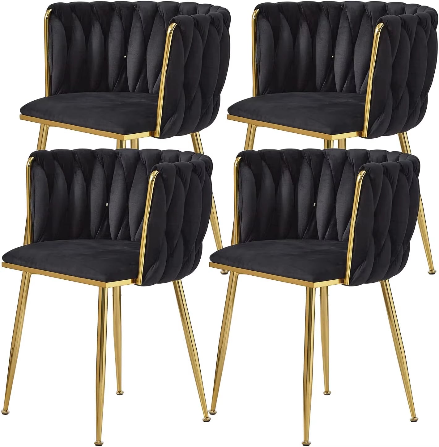 Velvet Dining Chairs Set of 6,Modern Dining Chair with Golden Metal Legs, Woven Upholstered Chairs Dining Room,Kitchen