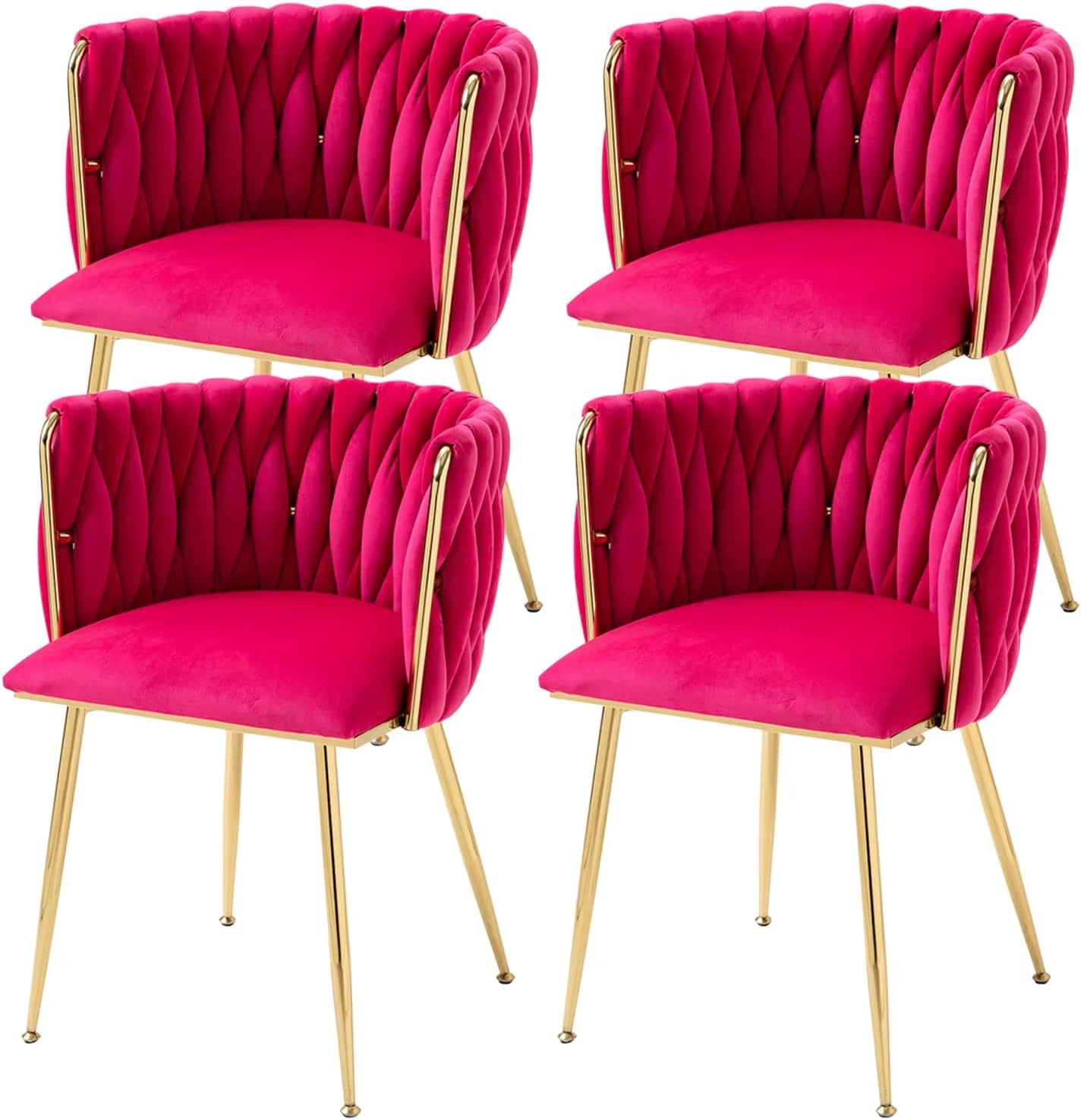 Velvet Dining Chairs Set of 6,Modern Dining Chair with Golden Metal Legs, Woven Upholstered Chairs Dining Room,Kitchen