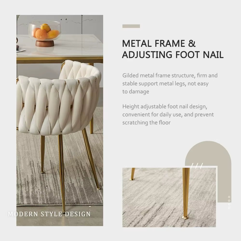 Velvet Dining Chairs Set of 6,Modern Dining Chair with Golden Metal Legs, Woven Upholstered Chairs Dining Room,Kitchen