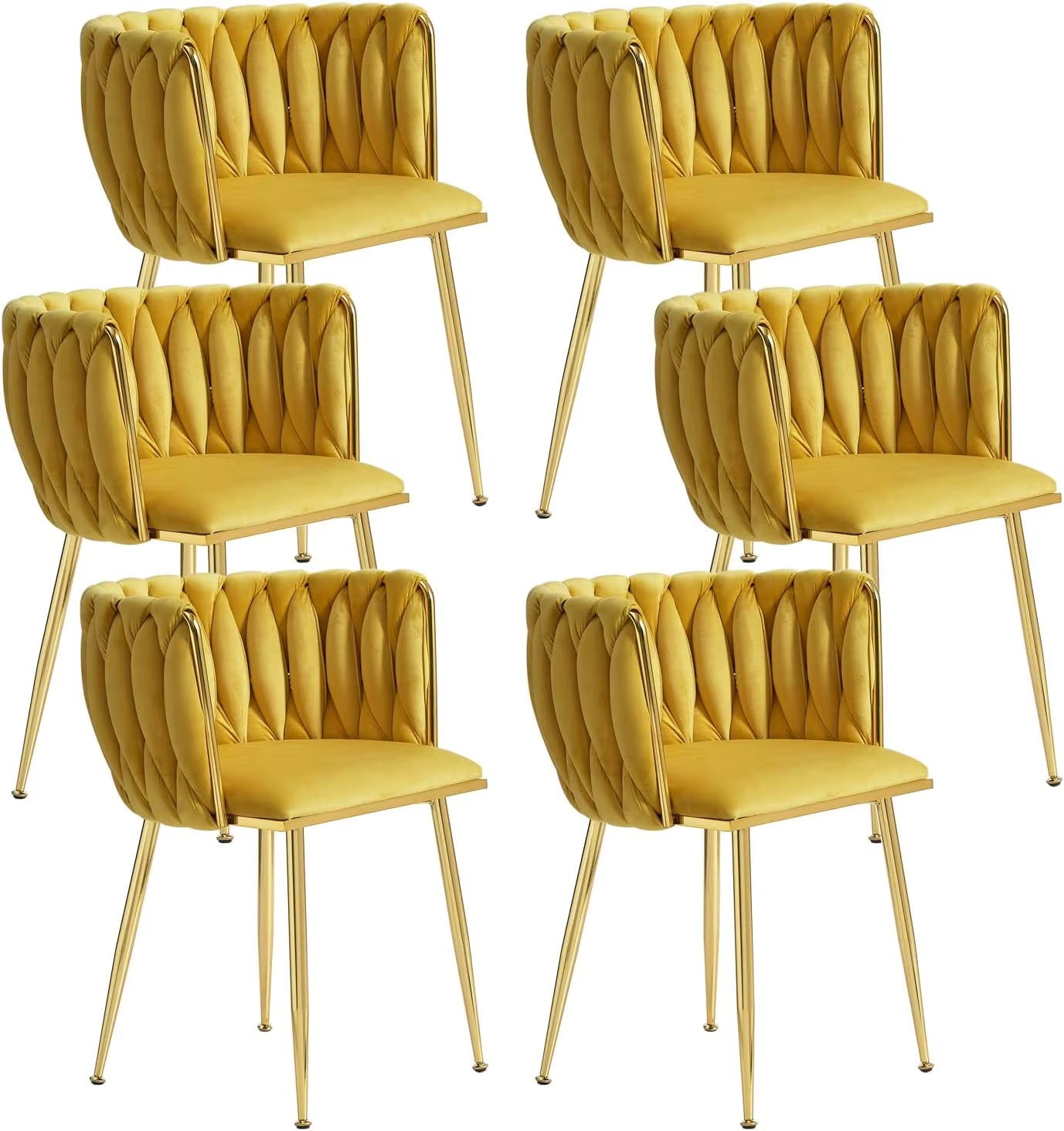 Velvet Dining Chairs Set of 6,Modern Dining Chair with Golden Metal Legs, Woven Upholstered Chairs Dining Room,Kitchen