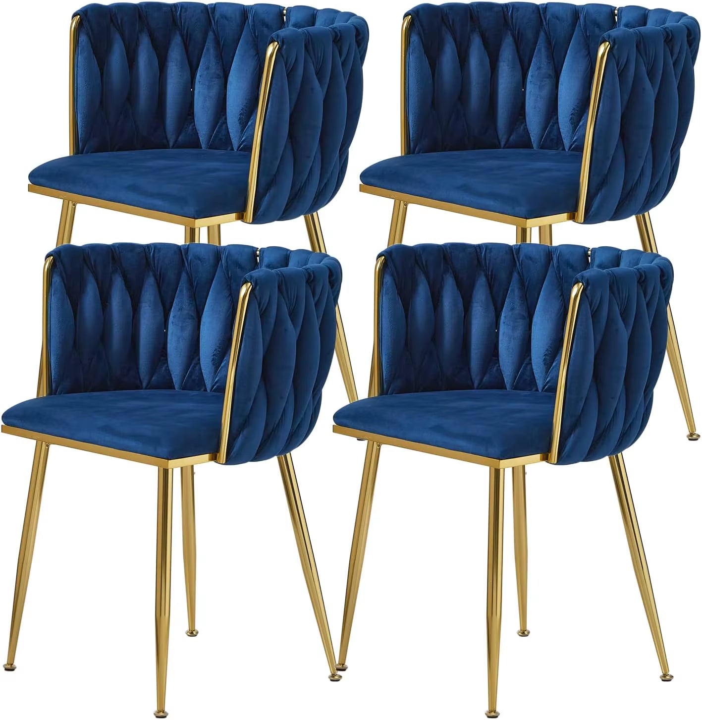 Velvet Dining Chairs Set of 6,Modern Dining Chair with Golden Metal Legs, Woven Upholstered Chairs Dining Room,Kitchen