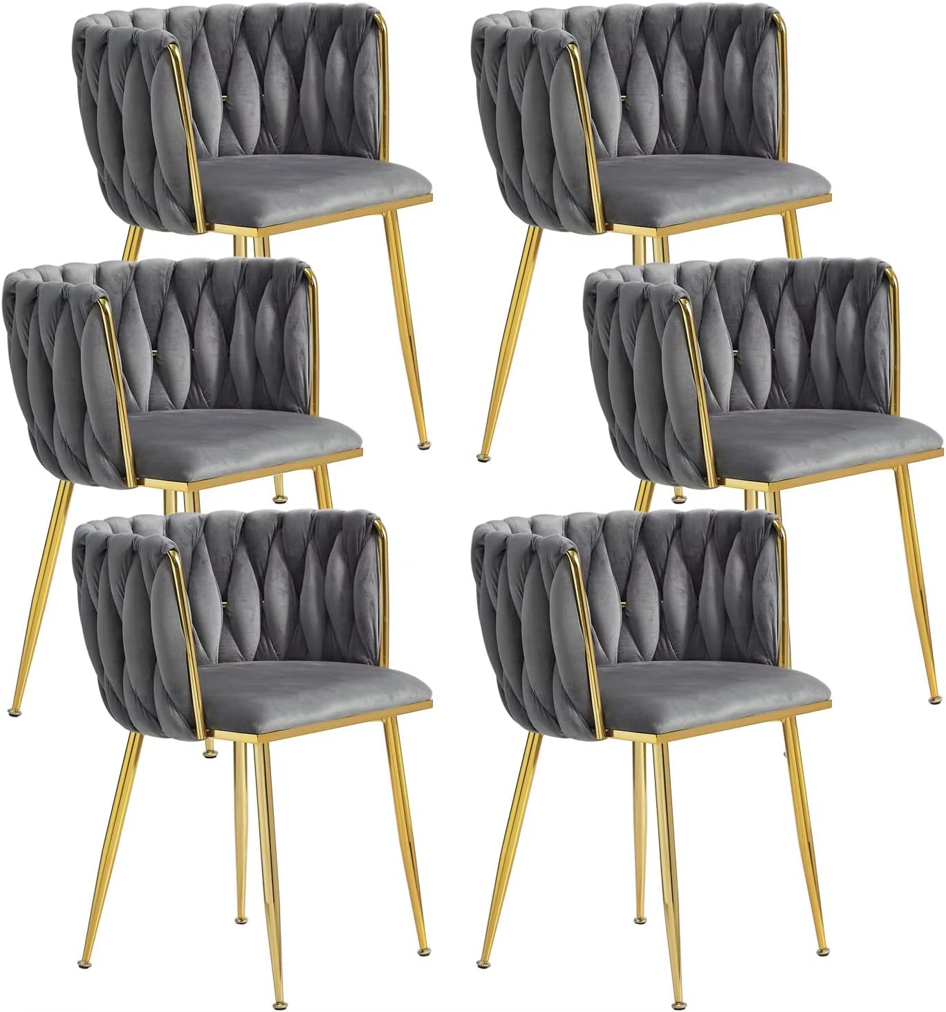 Velvet Dining Chairs Set of 6,Modern Dining Chair with Golden Metal Legs, Woven Upholstered Chairs Dining Room,Kitchen