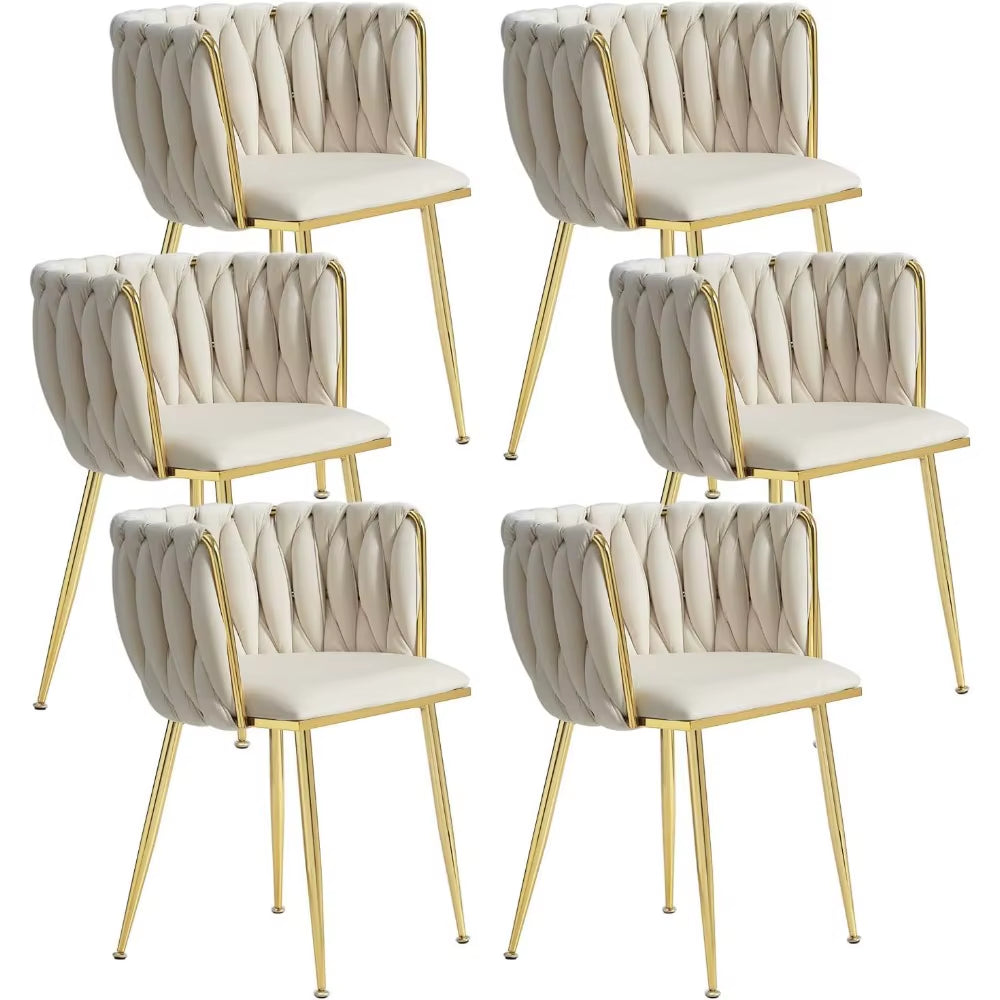 Velvet Dining Chairs Set of 6,Modern Dining Chair with Golden Metal Legs, Woven Upholstered Chairs Dining Room,Kitchen
