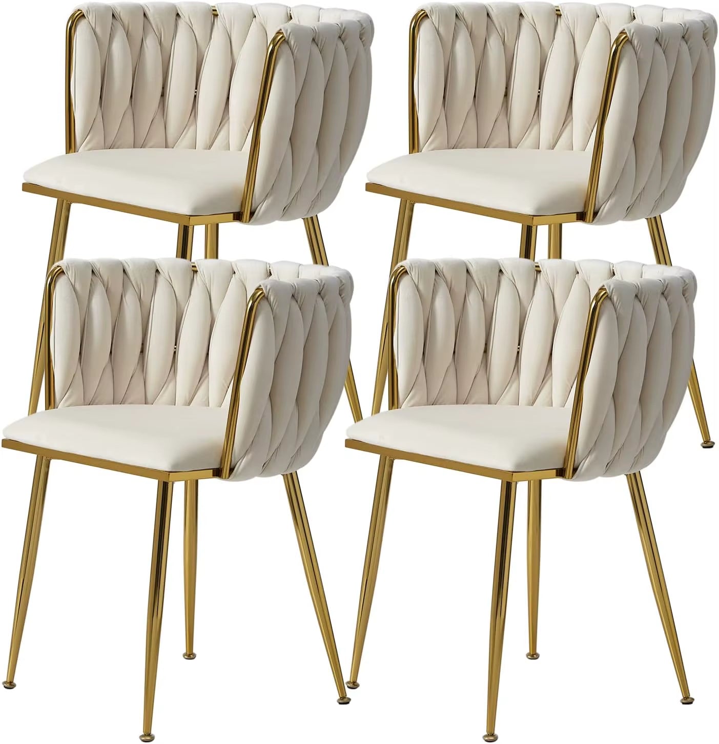 Velvet Dining Chairs Set of 6,Modern Dining Chair with Golden Metal Legs, Woven Upholstered Chairs Dining Room,Kitchen