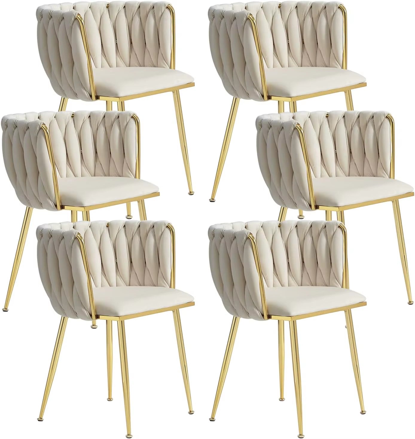Velvet Dining Chairs Set of 6,Modern Dining Chair with Golden Metal Legs, Woven Upholstered Chairs Dining Room,Kitchen