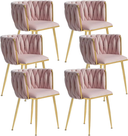 Velvet Dining Chairs Set of 6,Modern Dining Chair with Golden Metal Legs, Woven Upholstered Chairs Dining Room,Kitchen