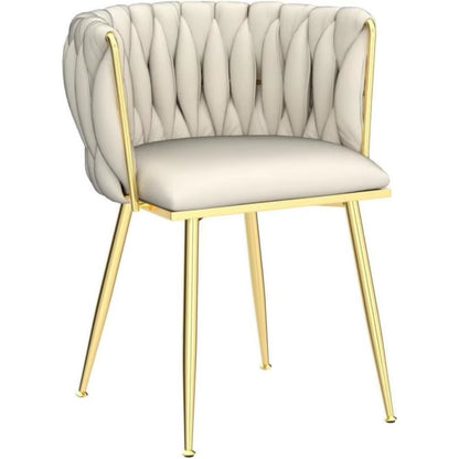 Velvet Dining Chairs Set of 6,Modern Dining Chair with Golden Metal Legs, Woven Upholstered Chairs Dining Room,Kitchen