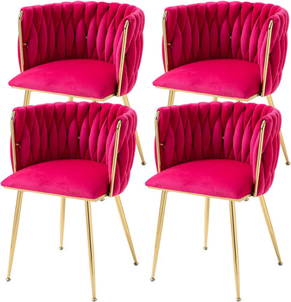 Velvet Dining Chairs Set of 6,Modern Dining Chair with Golden Metal Legs, Woven Upholstered Chairs Dining Room,Kitchen