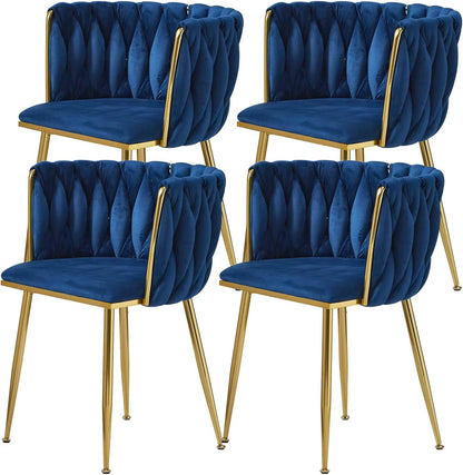 Velvet Dining Chairs Set of 6,Modern Dining Chair with Golden Metal Legs, Woven Upholstered Chairs Dining Room,Kitchen