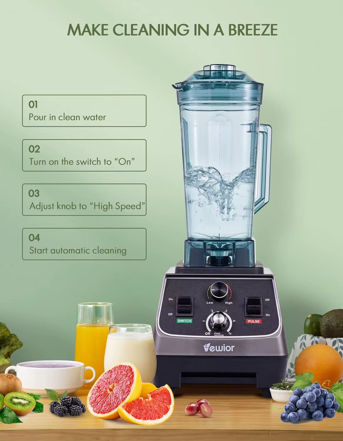 2200W Blenders for Kitchen, Professional Blender with 68Oz Tritan Container & 27Oz To-Go Cup Countertop Blender for Shakes