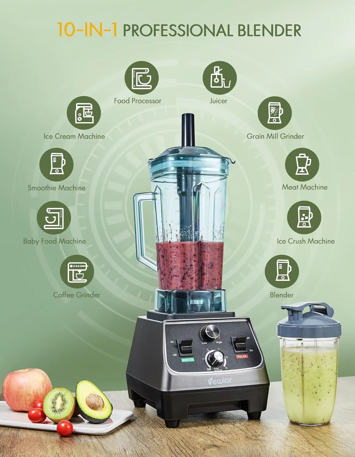 2200W Blenders for Kitchen, Professional Blender with 68Oz Tritan Container & 27Oz To-Go Cup Countertop Blender for Shakes