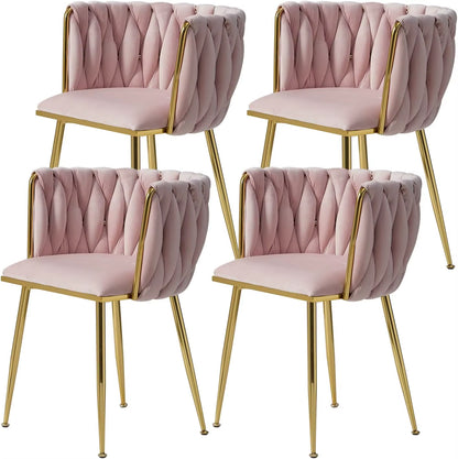 Velvet Dining Chairs Set of 6,Modern Dining Chair with Golden Metal Legs, Woven Upholstered Chairs Dining Room,Kitchen