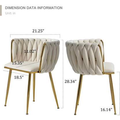 Velvet Dining Chairs Set of 6,Modern Dining Chair with Golden Metal Legs, Woven Upholstered Chairs Dining Room,Kitchen