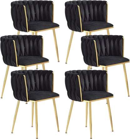Velvet Dining Chairs Set of 6,Modern Dining Chair with Golden Metal Legs, Woven Upholstered Chairs Dining Room,Kitchen